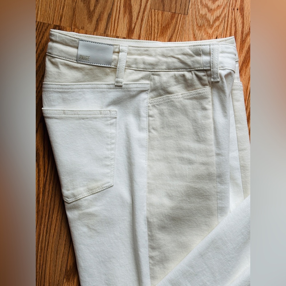 PAIGE Ecru Sunrise Stella Jean 2-panel 30 Fray Raw Hem Split Crop Straight Denim - Picture 2 of 16